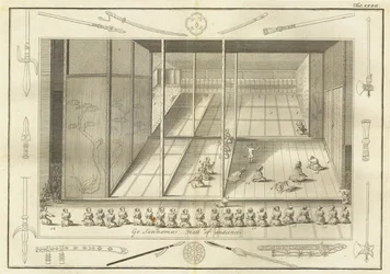 El salón de audiencia de los embajadores holandeses. De La Historia de Japón por Engelbert Kaempfer, 17