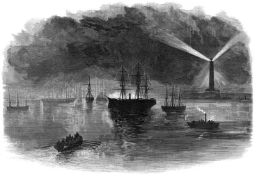 Las iluminaciones de Puerto Saíd durante la inauguración del canal de Suez, Egipto, 1869