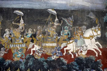 Murales en la pagoda de plata que representan historias del Reamker, versión jemer del Ramayana