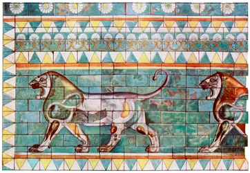El friso del león del palacio de invierno del Rey Darío en Susa, Irán, 1933-1934
