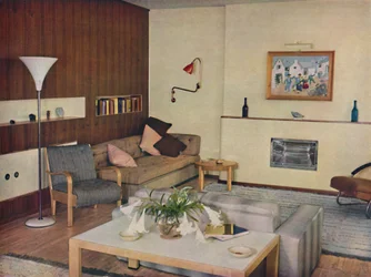 La sala de estar en un apartamento de Londres, rediseñada por Serge Chermayeff, F.R.I.B.A., 1936