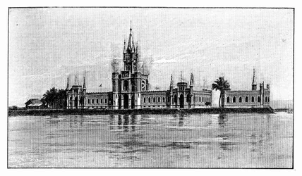 El palacio en miniatura en la Isla Fiscal, Bahía de Guanabara, Brasil, 1895