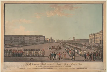 El desfile frente al Palacio de Invierno en San Petersburgo, 1799