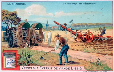 El arado, labranza usando electricidad, c1900