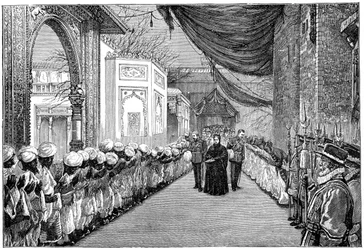La visita de la reina en la inauguración de la Exposición India y Colonial, Londres, 1886, 1900