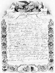 Las firmas de la Declaración de Independencia de Estados Unidos, c1776, c1920