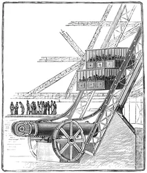 El pozo del ascensor Roux Combaluzier, Torre Eiffel, París, 1889