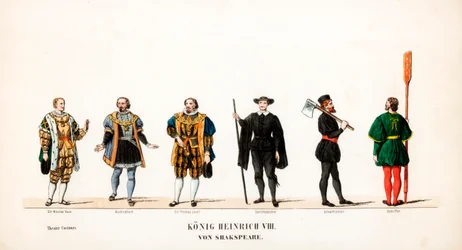Diseños de vestuario teatral para la obra de Shakespeare, Enrique VIII, siglo XIX