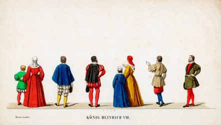 Diseños de vestuario teatral para la obra de Shakespeare, Enrique VIII, siglo XIX