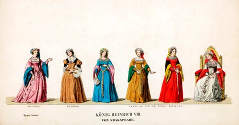 Diseños de vestuario teatral para la obra de Shakespeare, Enrique VIII, siglo XIX