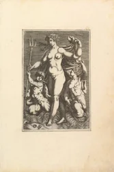 Tetis de pie con dos tritones