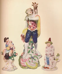 Tres figuras de porcelana china de la colección Wallace Elliot, c1775