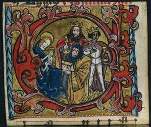 Tres recortes de un misal: Inicial C con la Adoración de los Magos, c. 1470-1500