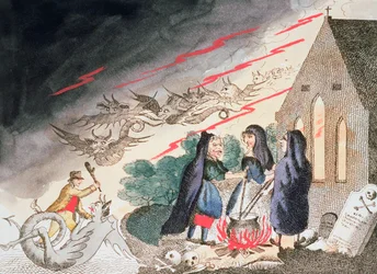 Tres brujas en un cementerio, c. 1790s