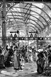 Barrera de boletos en la estación de tren de Filadelfia, Pensilvania, EE. UU., 1890