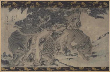 Tigres y leopardo jugando, 1700