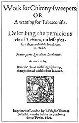 Página de título de Trabajo para deshollinadores o Una advertencia para los tabaqueros, 1602