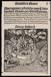 Página de título del libro Nave de los Locos de Sebastian Brant, 1497