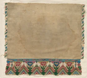 Extremo de toalla con bordes de cuentas, principios de 1800s