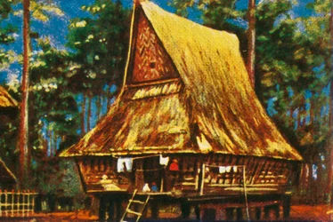 Casa tradicional sobre pilotes, Sumatra, c1928
