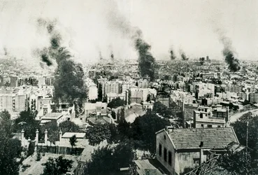 Semana Trágica 1909, Incendio de conventos. Imagen publicada en la revista "La Actualidad". Barcelona, España