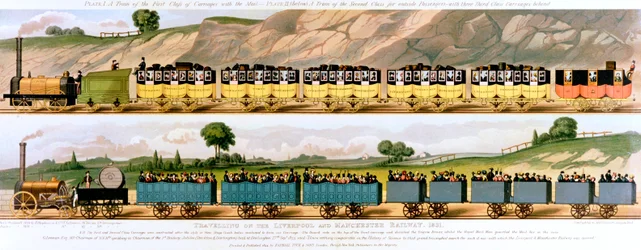 Viajando en el ferrocarril de Liverpool y Manchester, 1831