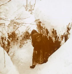 Trincheras en la nieve, Alsacia, este de Francia