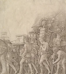 El triunfo de César: Soldados llevando trofeos, ca. 1490