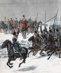 El Zar Nicolás II revisando a los cosacos, Guerra Ruso-Japonesa, 1904-5