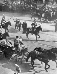 El Zar Nicolás II con el presidente francés visitante Poincaré, San Petersburgo, Rusia, 21 de julio de 1914