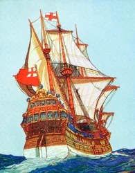 Barco Tudor del tipo usado por corsarios y exploradores, siglos XV-XVI