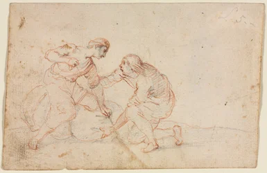Dos hombres atando un paquete, 1600s