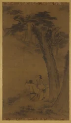 Dos figuras en una ladera bajo árboles, dinastía Ming o Qing, siglo XVII