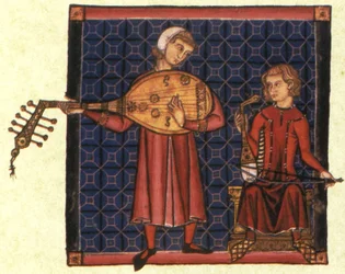 Dos juglares. Ilustración del códice de las Cantigas de Santa María, c. 1280