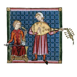 Dos juglares. Ilustración del códice de las Cantigas de Santa María, c. 1280