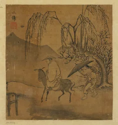 Dos viajeros bajo la lluvia, posiblemente dinastía Ming, 1368-1644