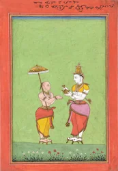 Vamana siendo bendecido por el Rey Bali, ca. 1780s