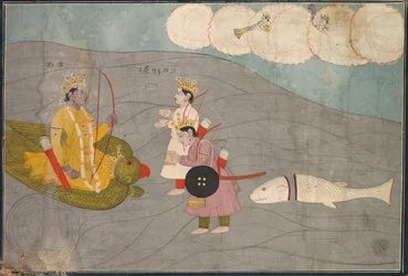 Los Hijos de Vanasura se Rinden a Krishna: Escena de la Sección Aniruddha Usha de Krishna Lila, c. 1840