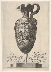 Vasija con máscaras grotescas, grifos y un friso poblado por un toro y hombres, ca 1550-1600