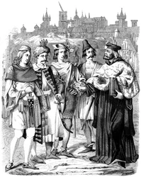 El vicerrector y estudiantes de diferentes nacionalidades en la Universidad de Praga, 1849