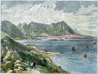 Victoria, Hong Kong, desde el continente chino, c1890