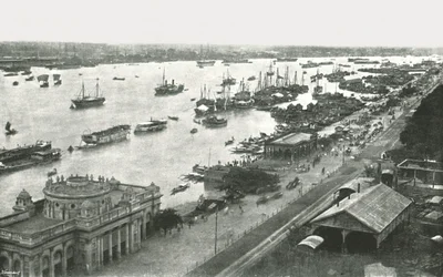 Vista desde el Puente Hooghly, Calcuta, India, 1895