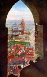 Vista desde el campanario de Brujas, Bélgica, c. 1924