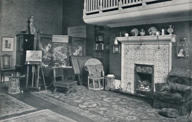 Vista en el estudio de Sir E. A. Waterlow, R.A., finales del siglo XIX-principios del siglo XX