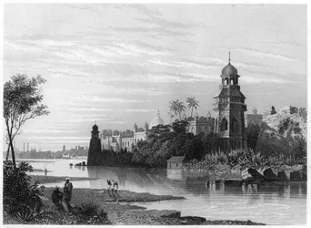 Vista de Delhi desde el río mostrando el palacio del rey, c. 1860
