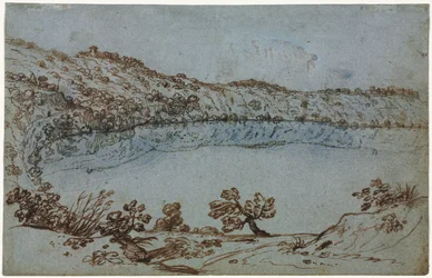 Vista del Lago Nemi (recto) Pequeño grupo de ruinas romanas (verso)