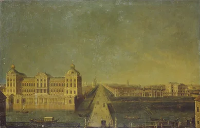 Vista del Nevsky Prospekt desde el Palacio Anichkov con la Casa Shuvalov, segunda mitad del siglo XVIII