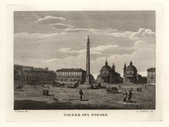 Vista de la Piazza del Popolo, Roma, con antiguo obelisco de Heliópolis, Egipto