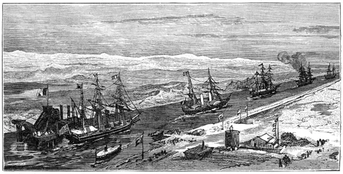 Vista del Canal de Suez, Egipto, 1900