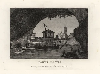 Vista del puente roto Ponte Rotto, Pons Aemilius, en el río Tíber, Roma